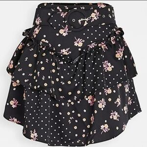NWT For Love & Lemons Belted Mini Skirt Black Floral